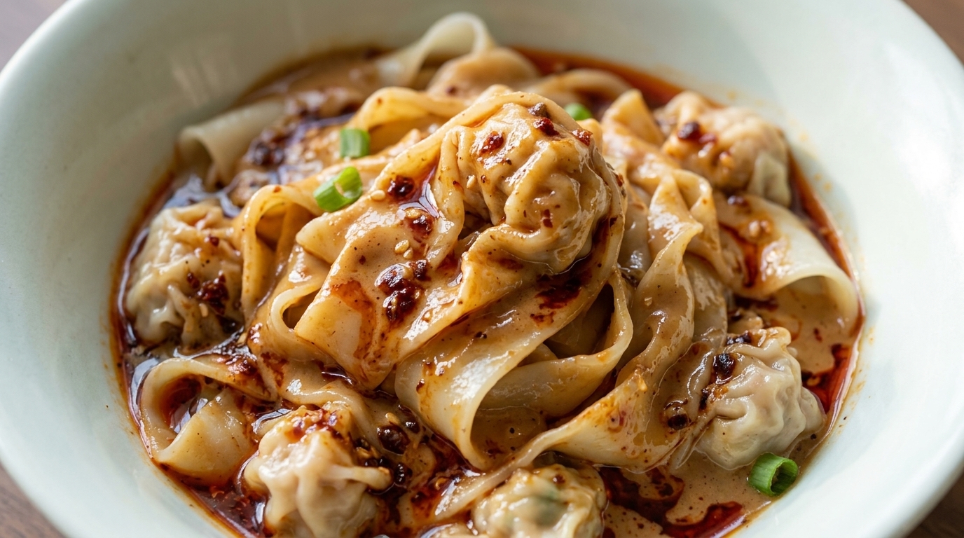 Nouilles wonton étirées à la main avec sauce au sésame épicée