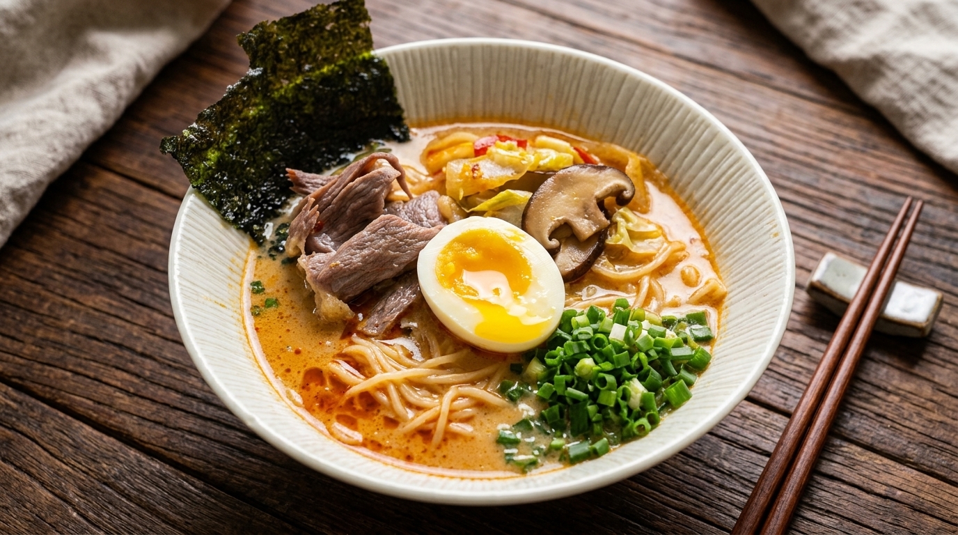 Ramen crémeux maison au miso et au bœuf