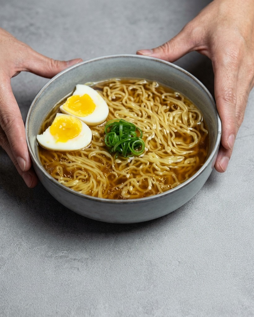 Sauce soja foncée versée dans le bouillon clair dans une casserole en métal.