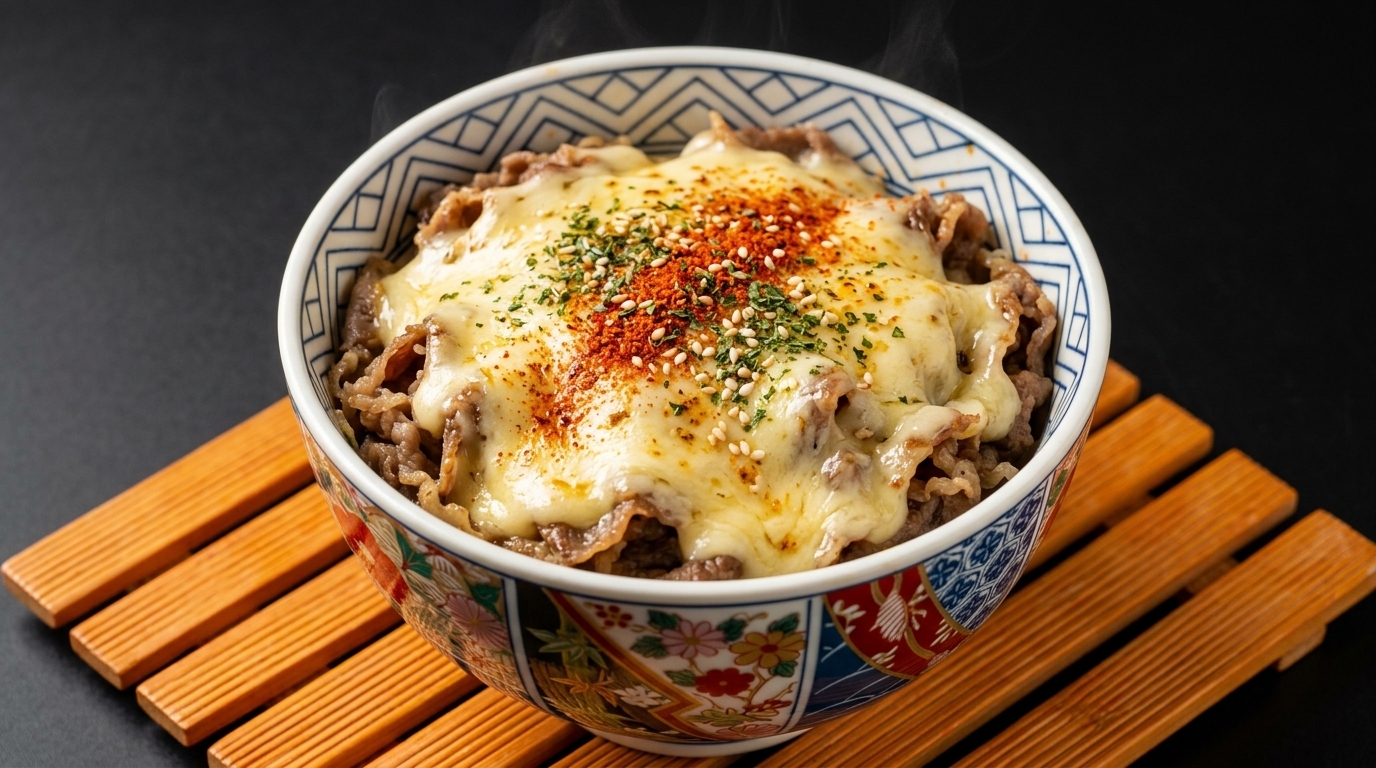 Chizu Gyudon Maison (Donburi Japonais au Bœuf et Fromage Fondu)