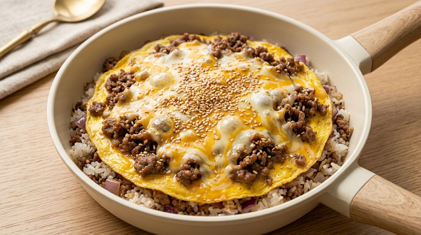 Riz au bœuf savoureux et fromage fondant (façon Gyudon)