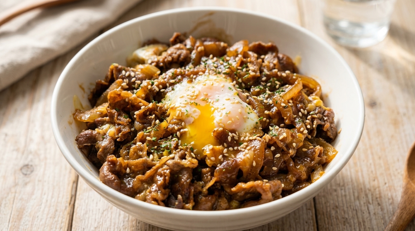 Gyudon au fromage express au micro-ondes (Donburi de bœuf)