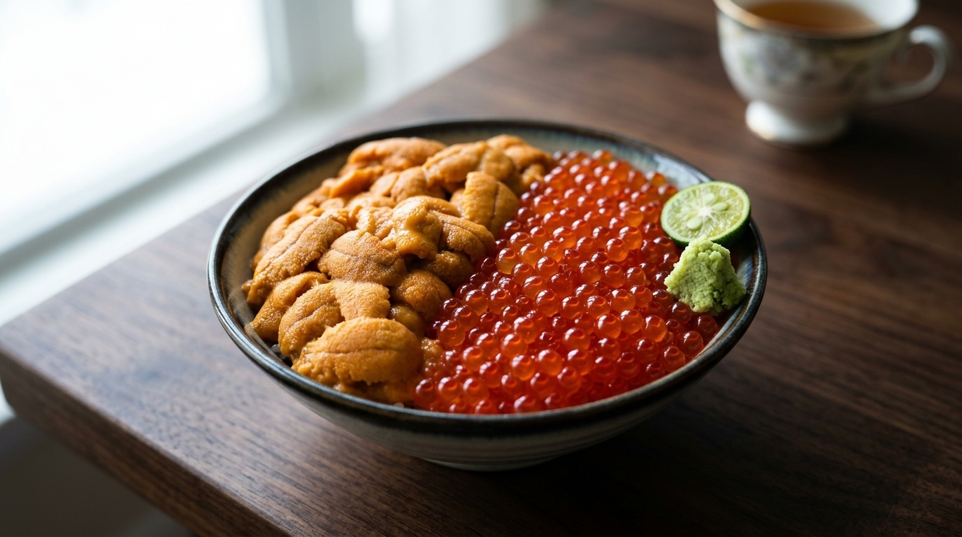 Uni et Ikura Don Premium (Bol de riz aux oursins et œufs de saumon)