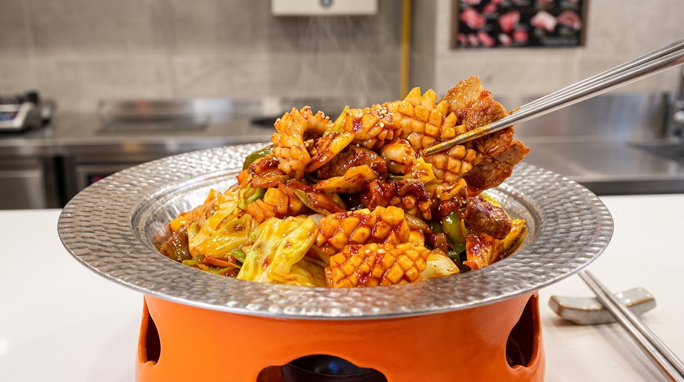 Sauté coréen épicé de calmar et poitrine de porc (Osam-Bulgogi)
