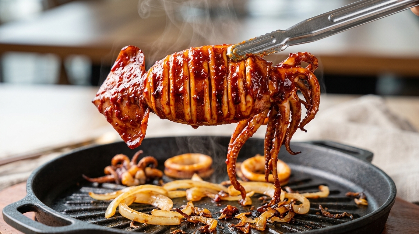 Calamar Grillé Épicé et Caramélisé à l'Ail