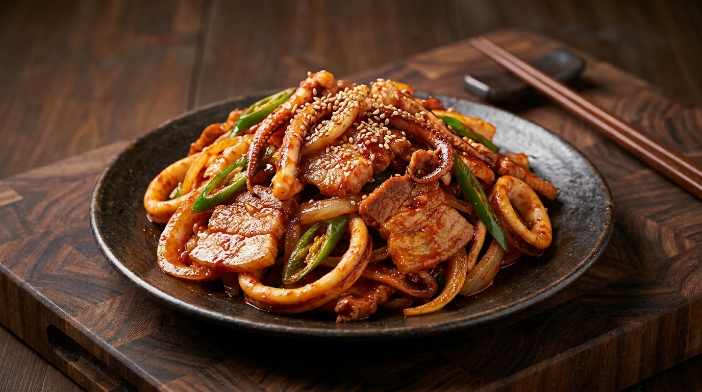 Osam-Bulgogi : Sauté de calamar et poitrine de porc épicé à la coréenne