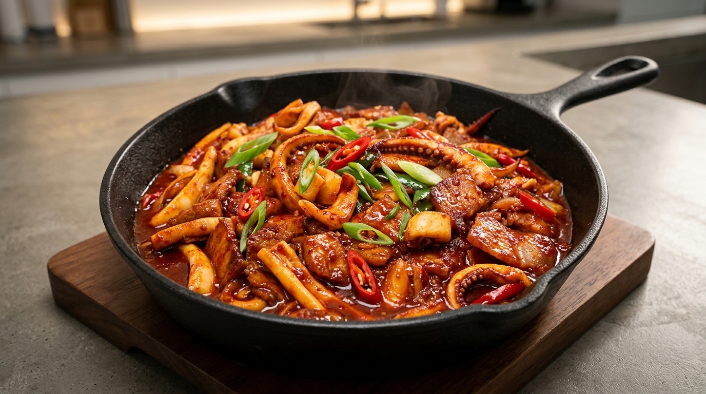 Sauté de calamar et poitrine de porc épicé coréen (Osam Bulgogi)