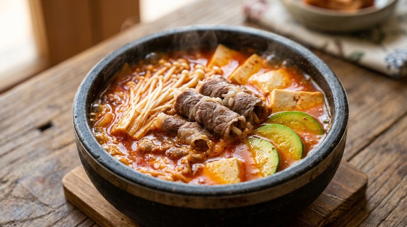 Soupe coréenne classique au kimchi, bœuf et tofu soyeux