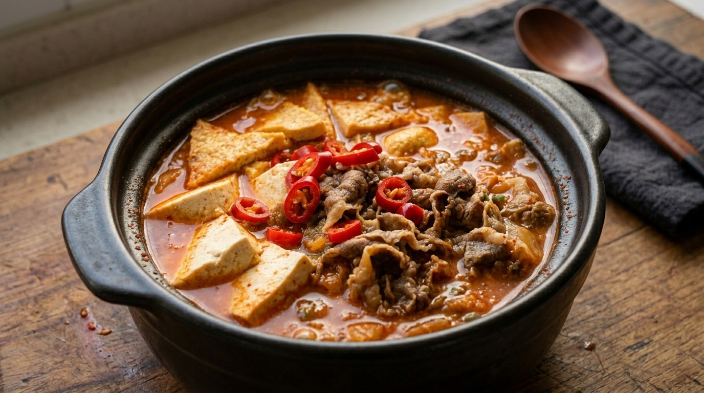 Ragoût Coréen Épicé au Kimchi, Bœuf et Tofu Soyeux (Kimchi Jjigae)