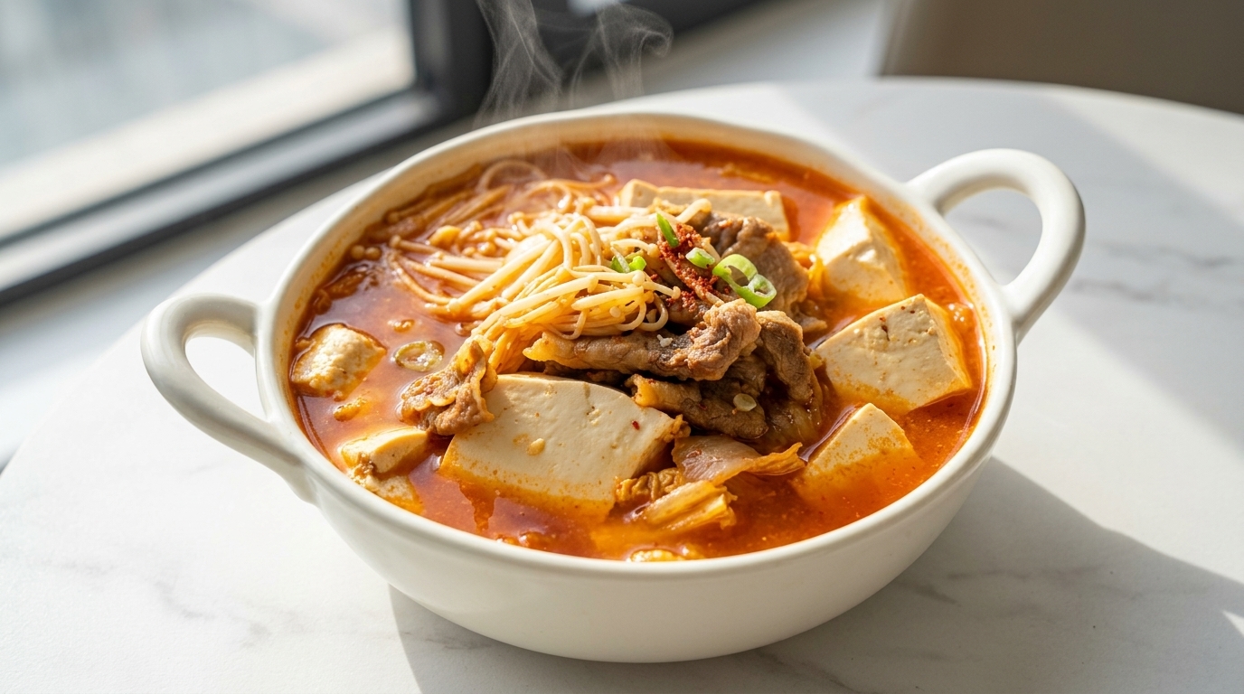 Soupe Coréenne Épicée au Kimchi, Bœuf et Tofu