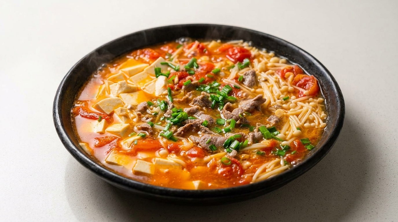 Soupe classique à la tomate, au bœuf et au tofu