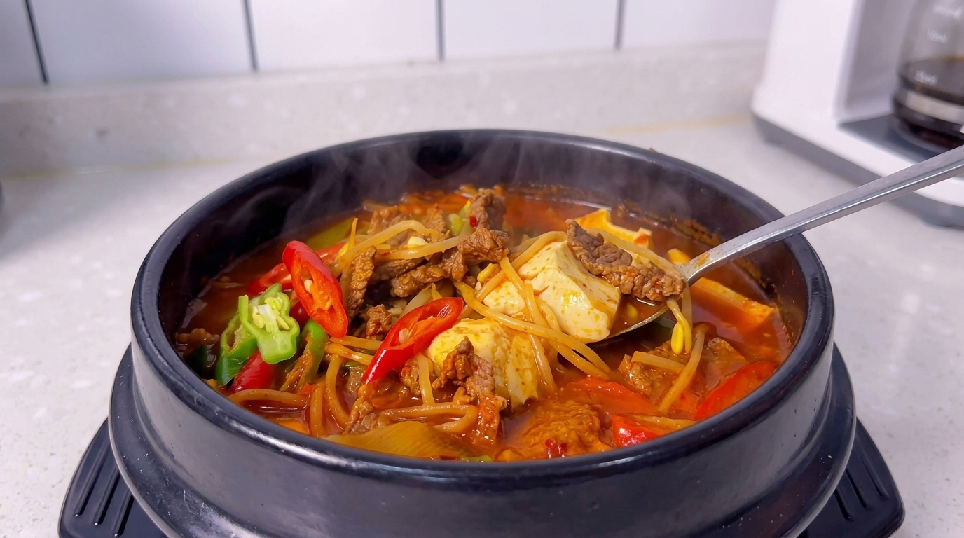 Ragoût épicé coréen au bœuf et tofu soyeux (Sundubu-Jjigae)