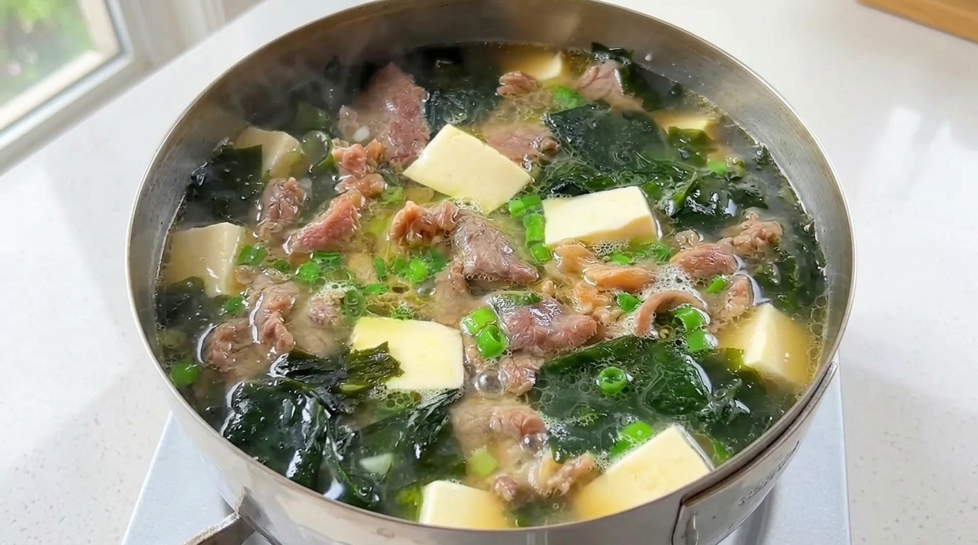 Soupe Rapide au Bœuf, Tofu et Wakame