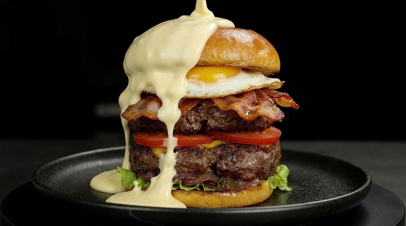 Double Burger et sa Cascade de Fromage