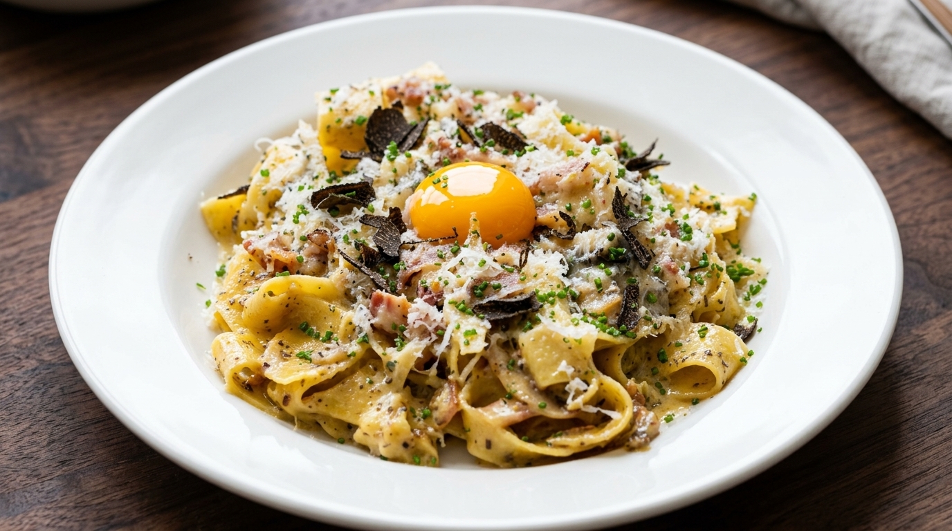 Luxueuse Carbonara à la Truffe Noire et son Jaune d'Œuf