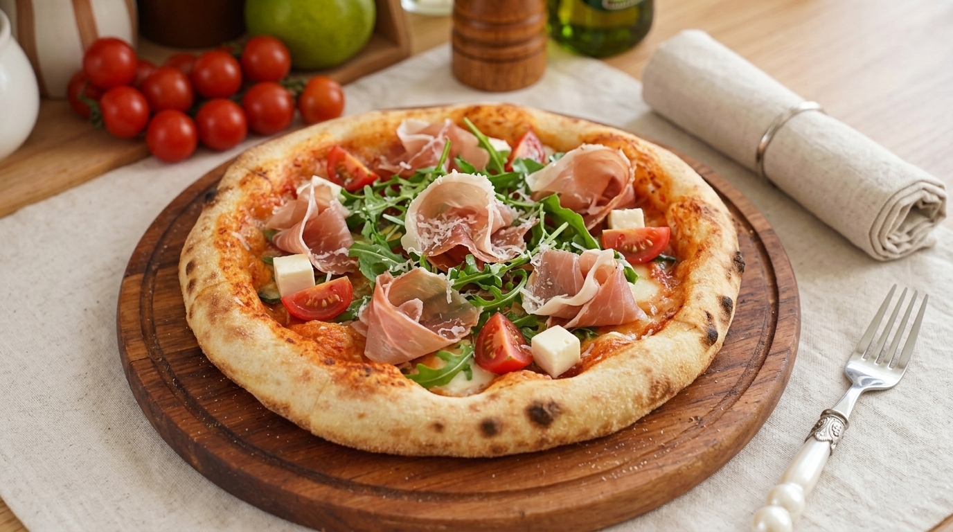 Pizza gourmande au jambon de Parme et roquette