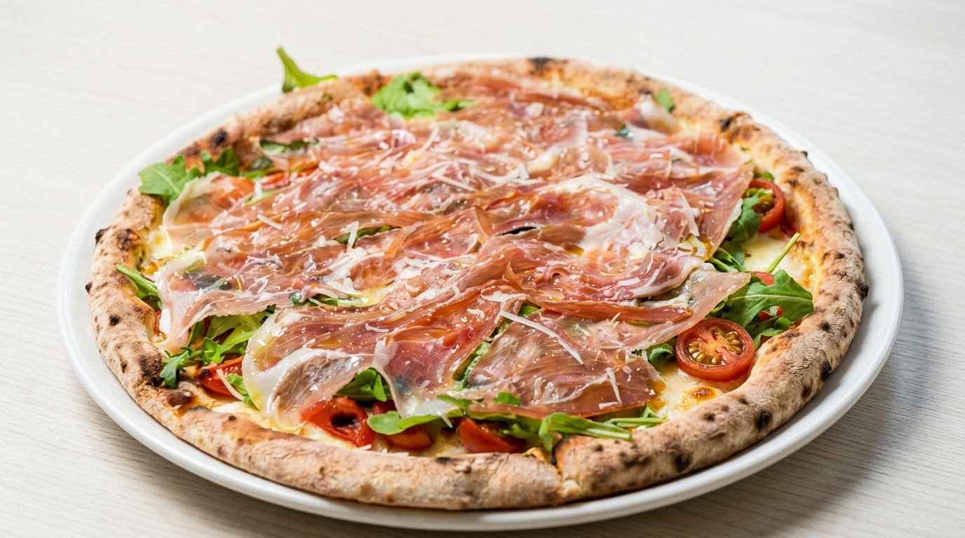Pizza italienne napolitaine au jambon de Parme et roquette