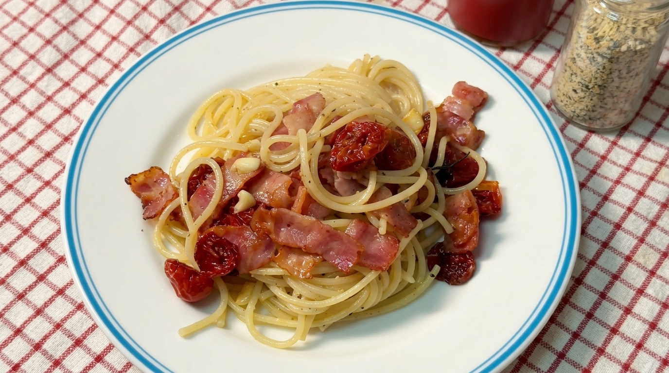 Pâtes au bacon et tomates séchées