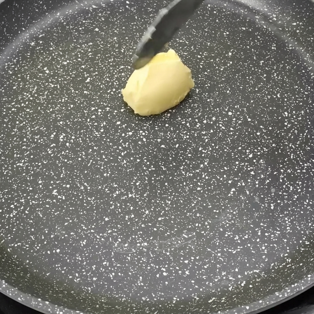 Noix de beurre fondant dans une poêle chaude.