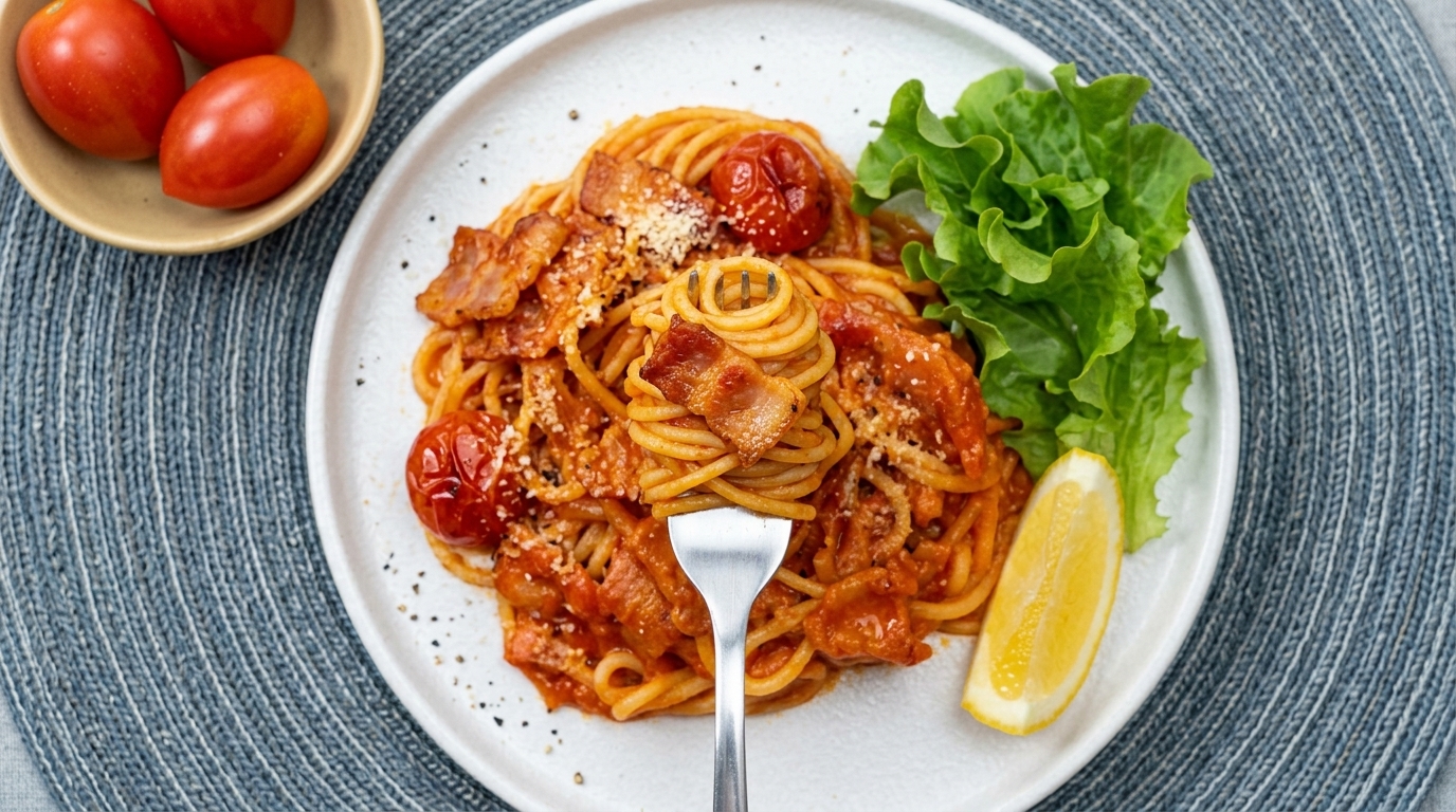 Pâtes classiques à la tomate et au bacon