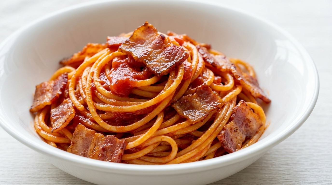 Spaghetti Tomate et Bacon : Recette tout-en-un