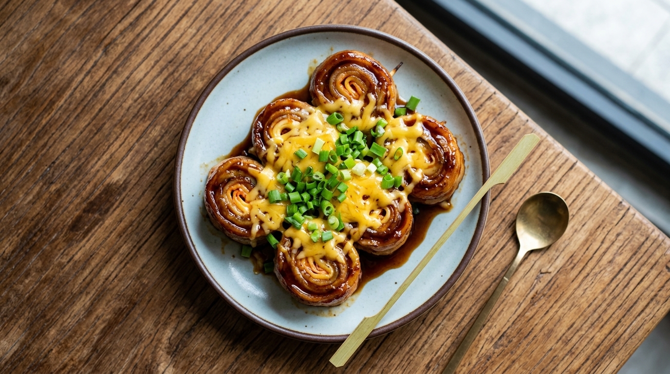 Rouleaux de poitrine de porc au kimchi et au fromage