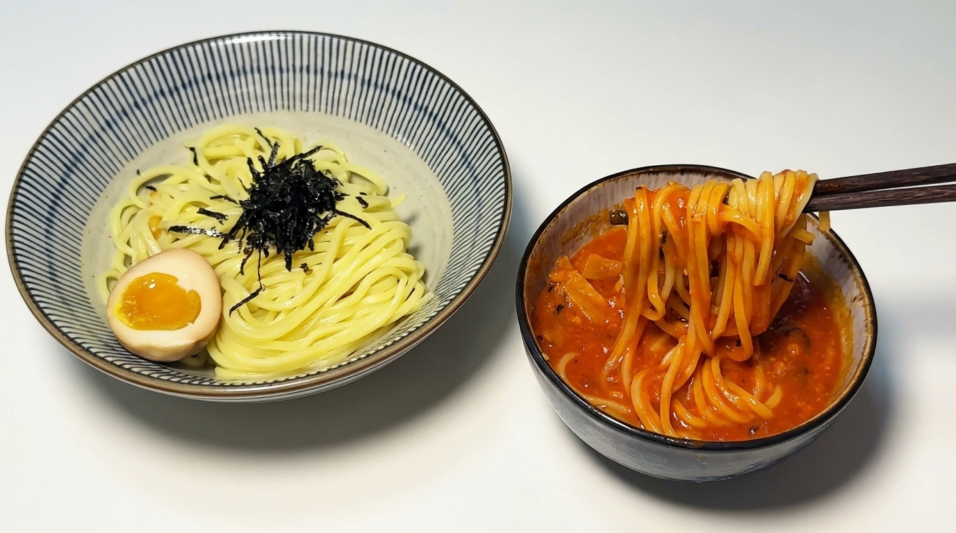 Nouilles à Tremper Façon Japonaise aux Crevettes et à la Tomate