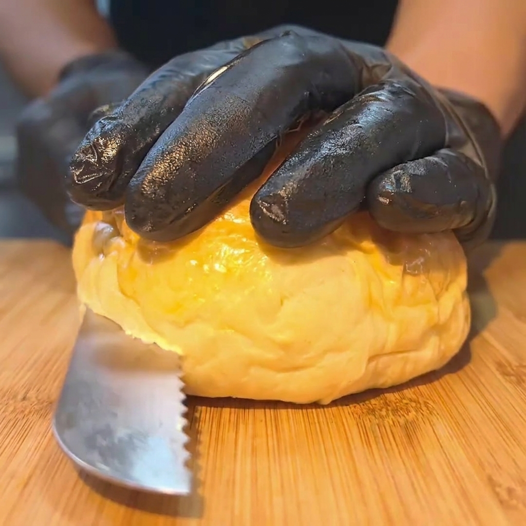 Un pain à burger coupé en deux pressé sur une surface métallique chaude pour toaster la face interne.