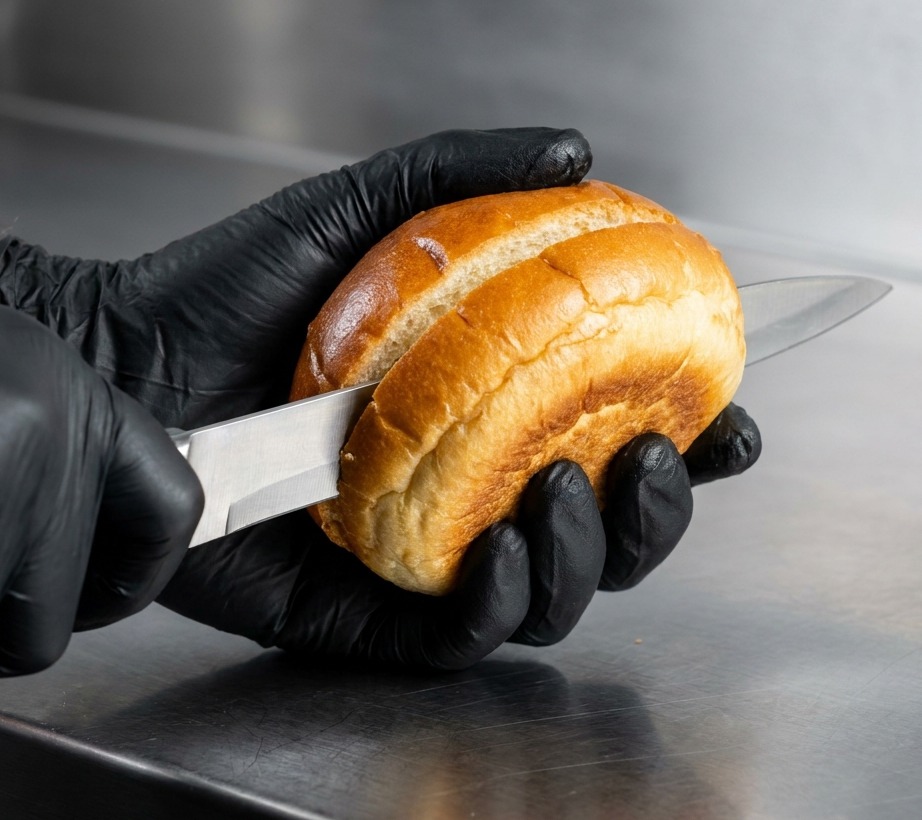 Pains à burger toastés sur un grill chaud jusquà obtenir une couleur dorée.