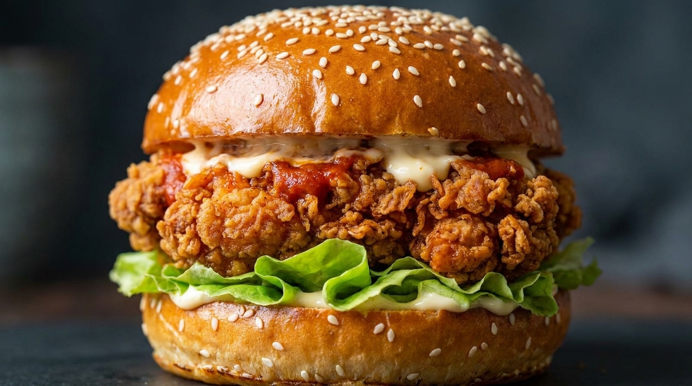 Burgers maison au poulet frit épicé et bœuf