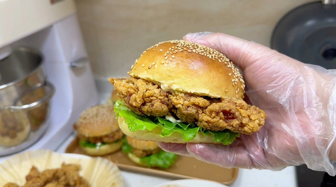 Burger au Poulet Frit Épicé et Poulet Popcorn Maison