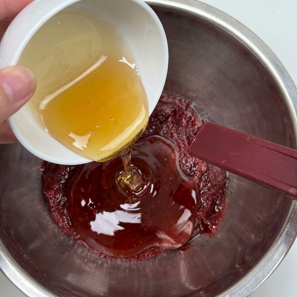 Du miel versé dans le bol avec la pâte de piment.