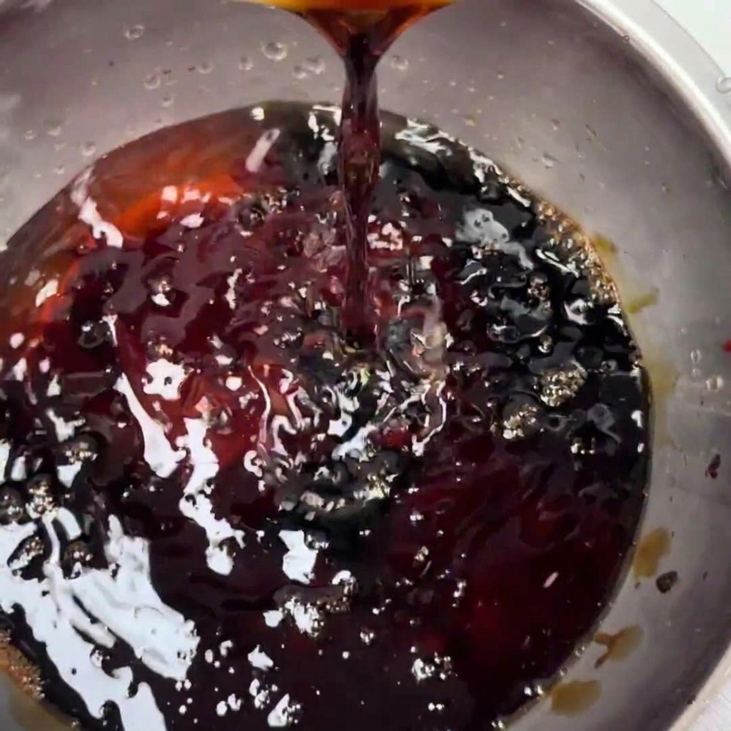Du ketchup versé dans le bol à mélanger.