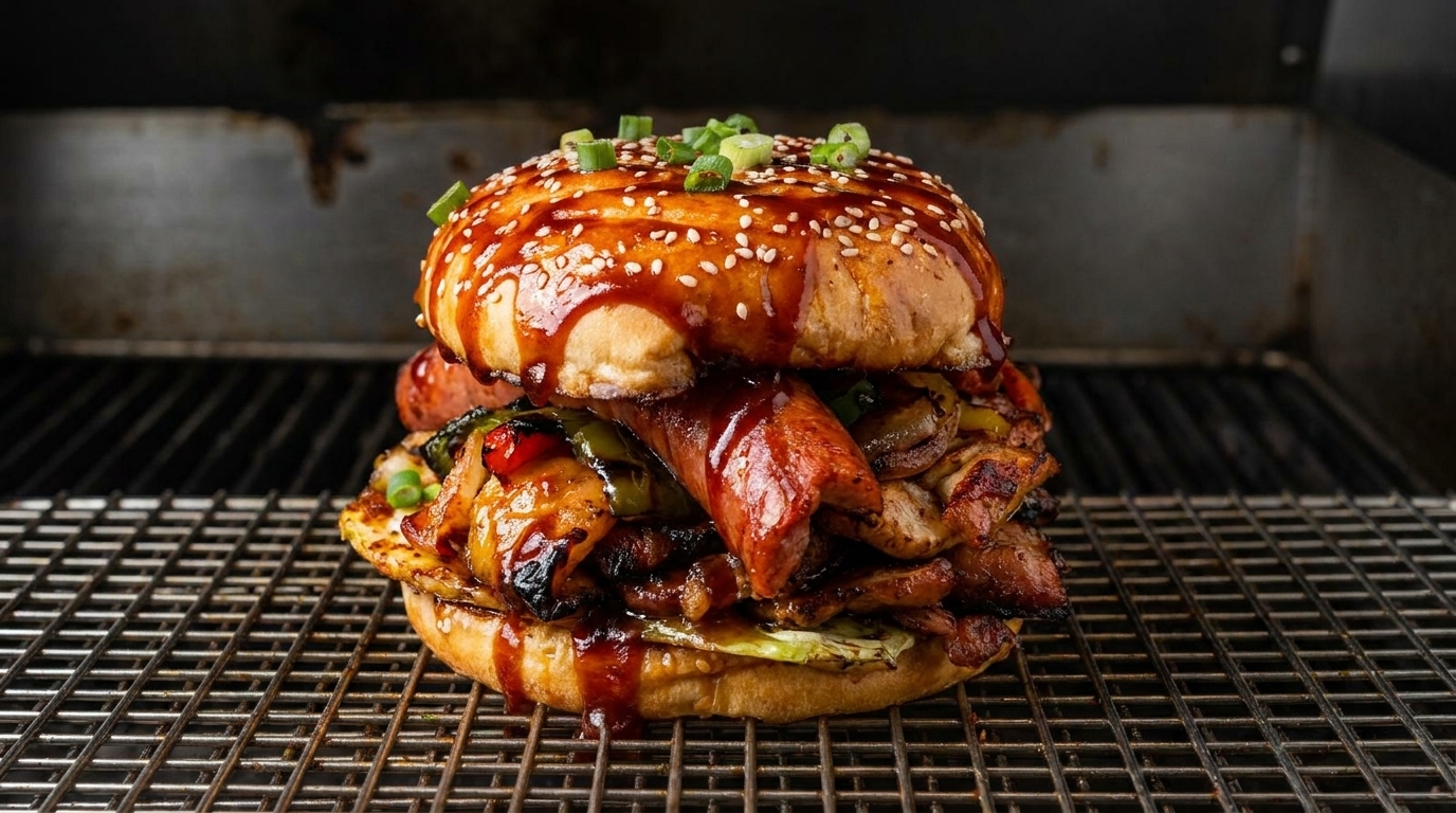 Burger Empilé aux Brochettes BBQ