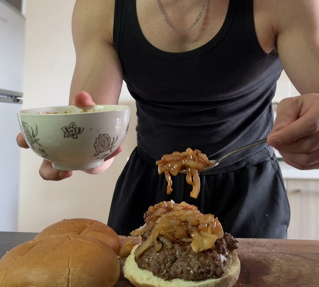 Un bol contenant un mélange de sauce soja, de ketchup et dautres ingrédients pour la sauce du Hambagu.