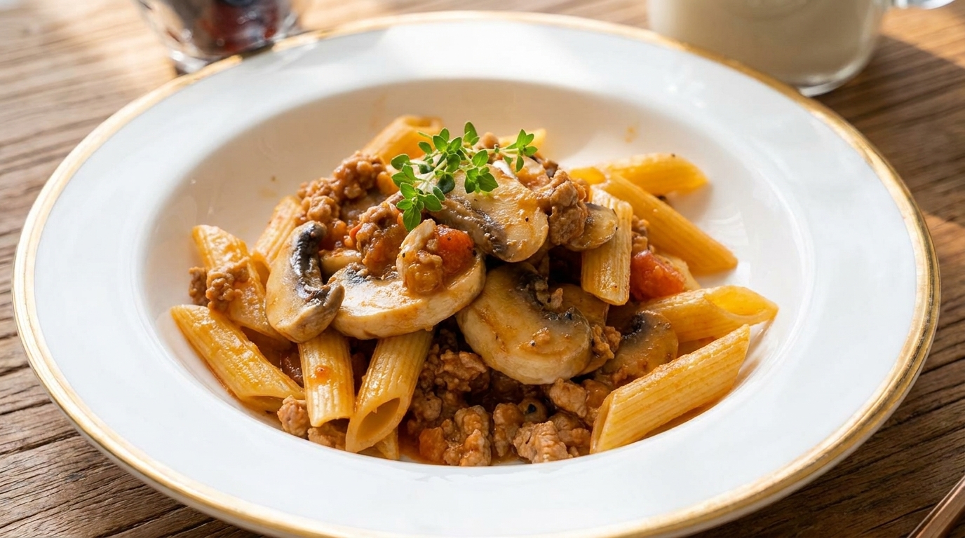 Penne Savoureuses à la Bolognaise de Porc et Champignons