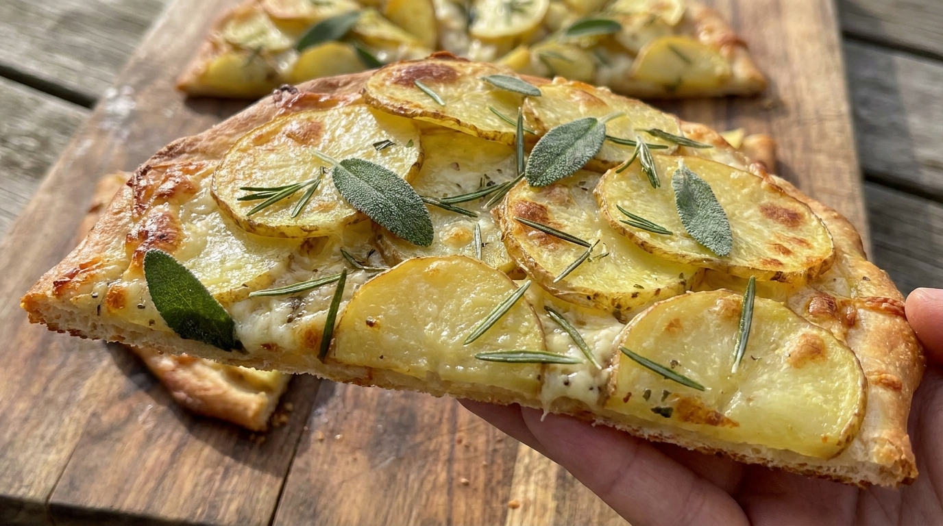 Pizza gourmande aux pommes de terre, sauge et romarin