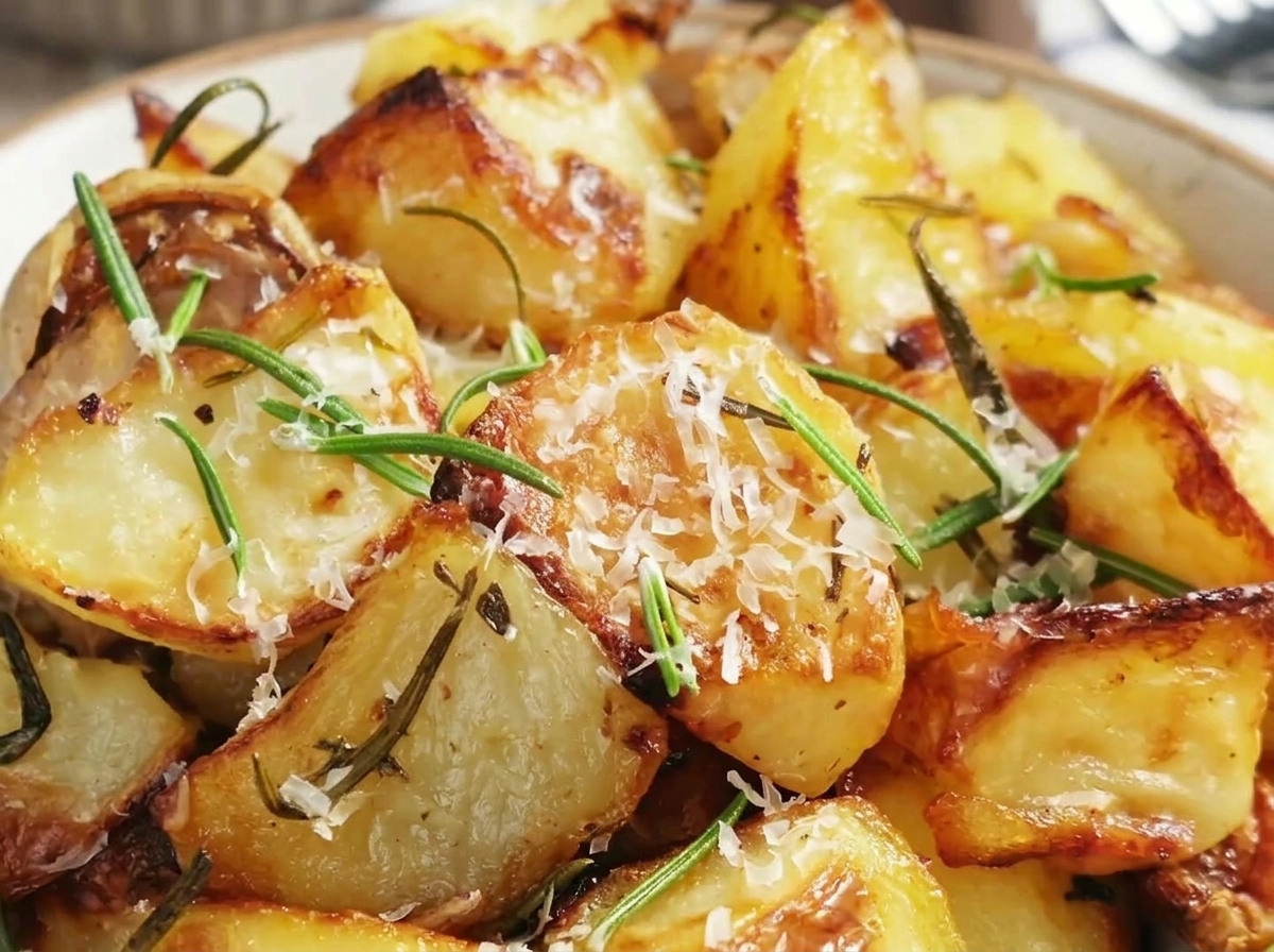 Sel et poivre noir saupoudrés sur les morceaux de pommes de terre dans une plaque de cuisson.