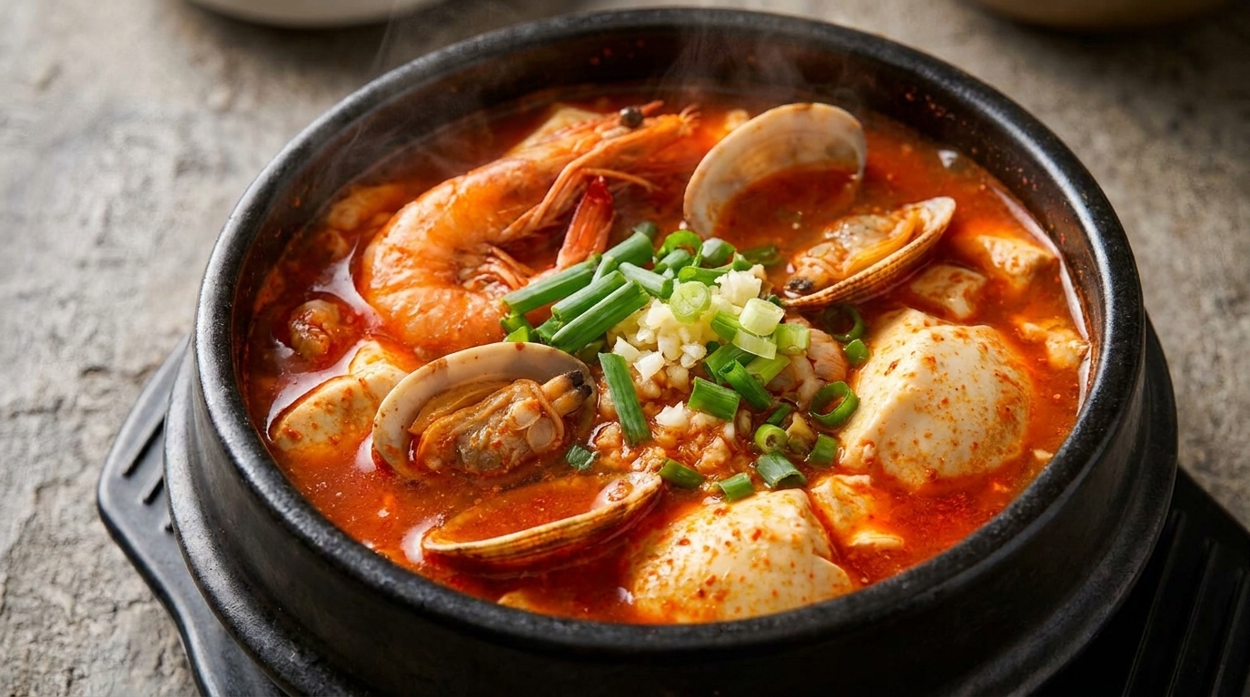 Ragoût de Tofu Soyeux Coréen aux Fruits de Mer (Sundubu-jjigae)