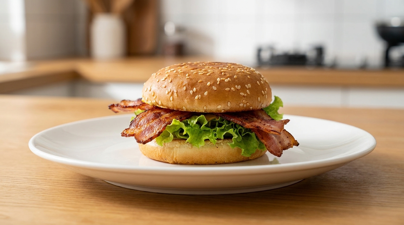 Burger facile au bacon et à la laitue, moutarde relevée