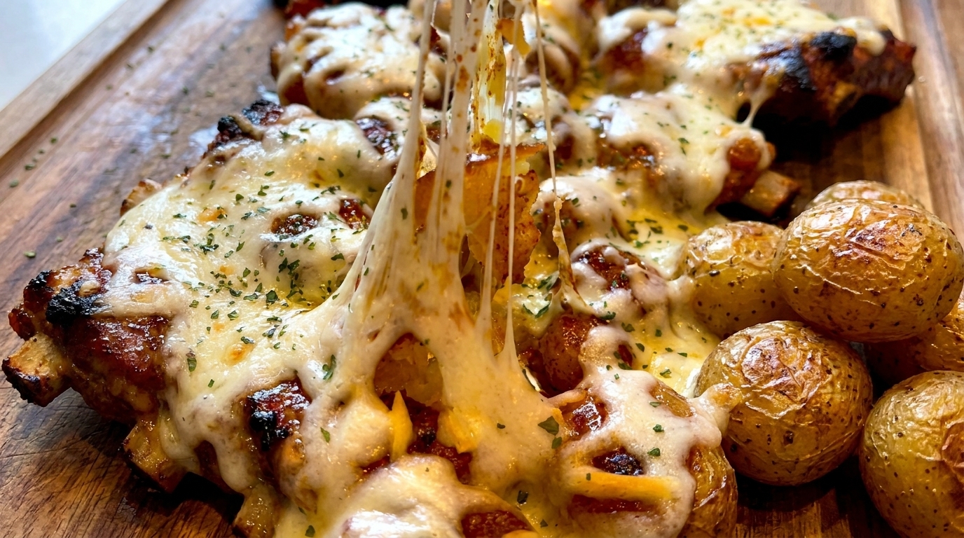 Ribs de porc au fromage style Kansas et pommes de terre écrasées