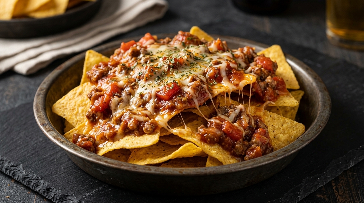 Nachos Garnis à la Sauce Mexicaine à la Viande et Mozzarella Fondante