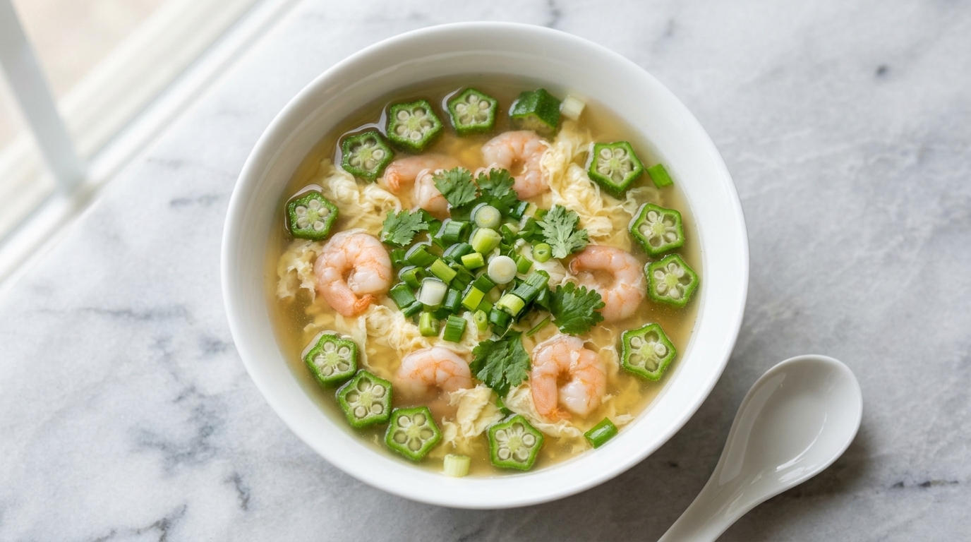 Soupe d'été aux gombos et crevettes à l'œuf