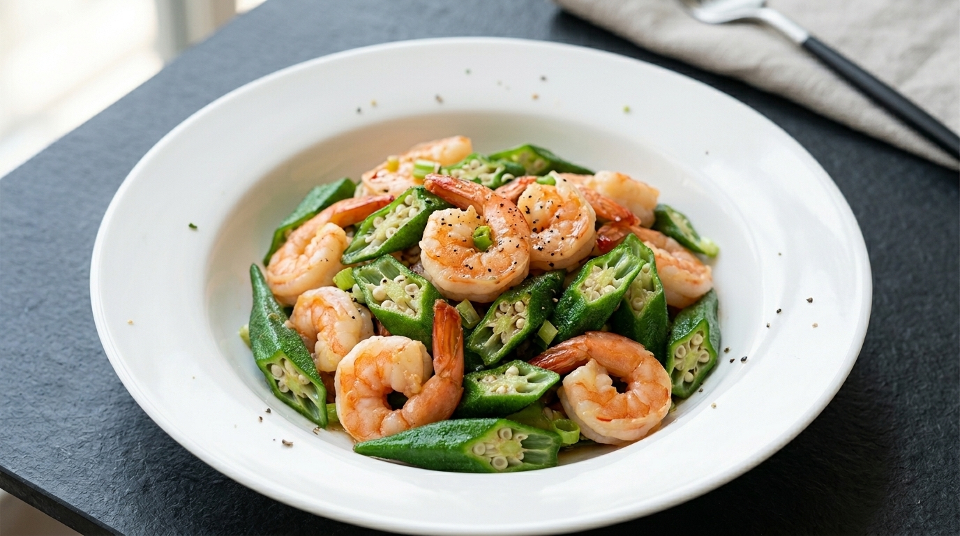 Gombos sautés aux crevettes et à la sauce d'huître