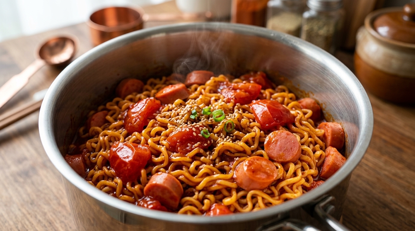 Ramen Buldak aux tomates et aux saucisses