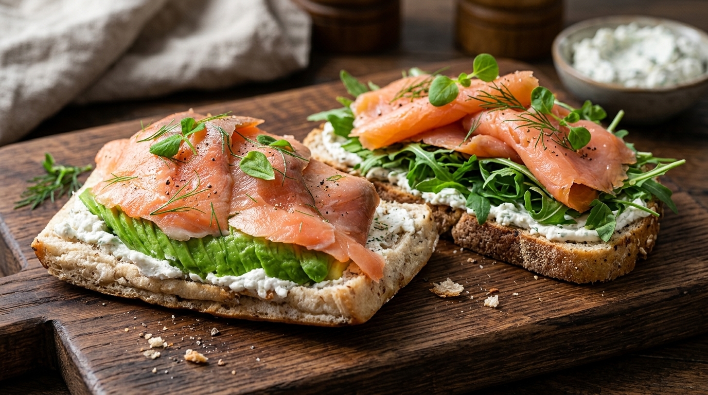 Sandwich sain au saumon fumé et fromage frais