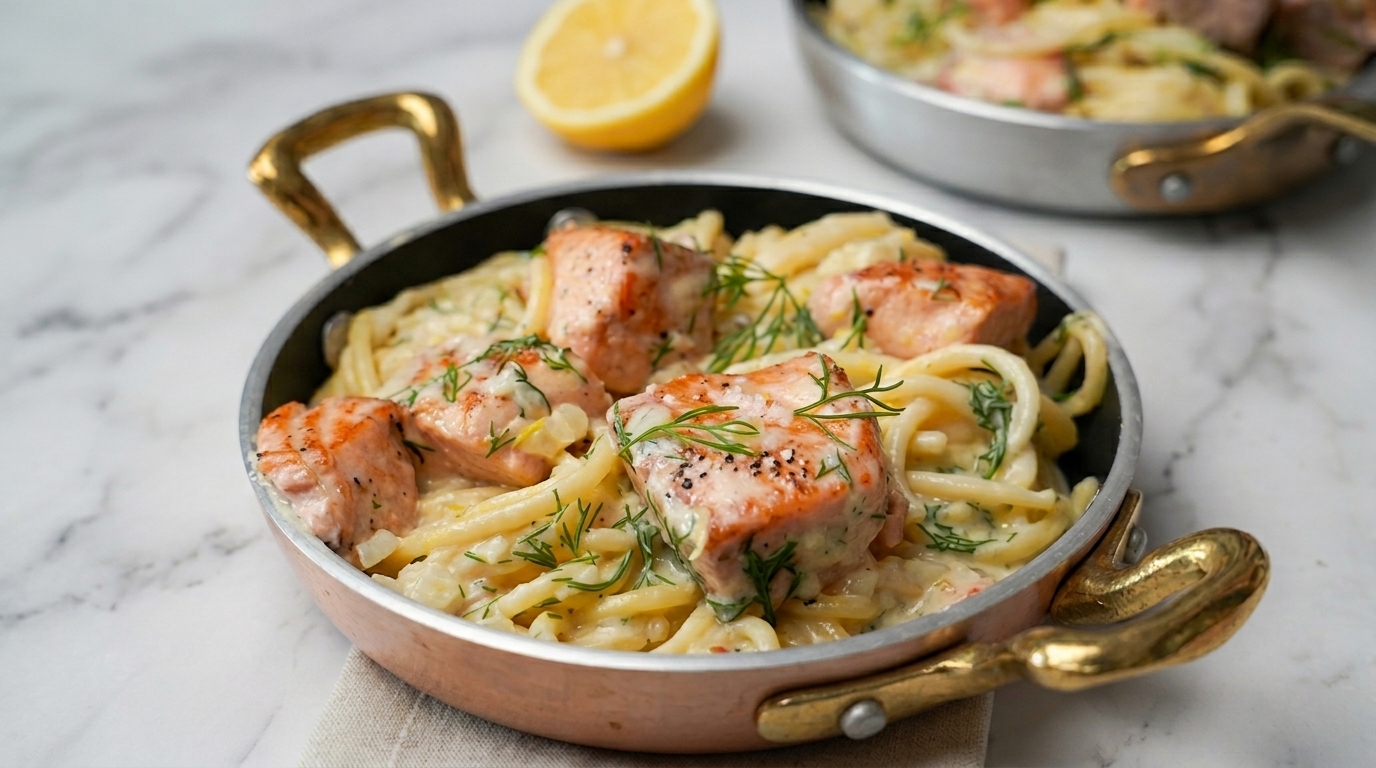 Pâtes crémeuses au saumon, citron et aneth frais