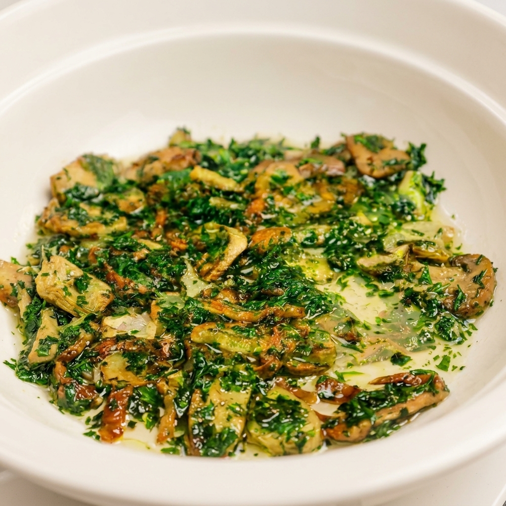 Le mélange dail sauteur, de bacon et de persil dans la poêle avec un peu deau de cuisson des pâtes pour lier la sauce.