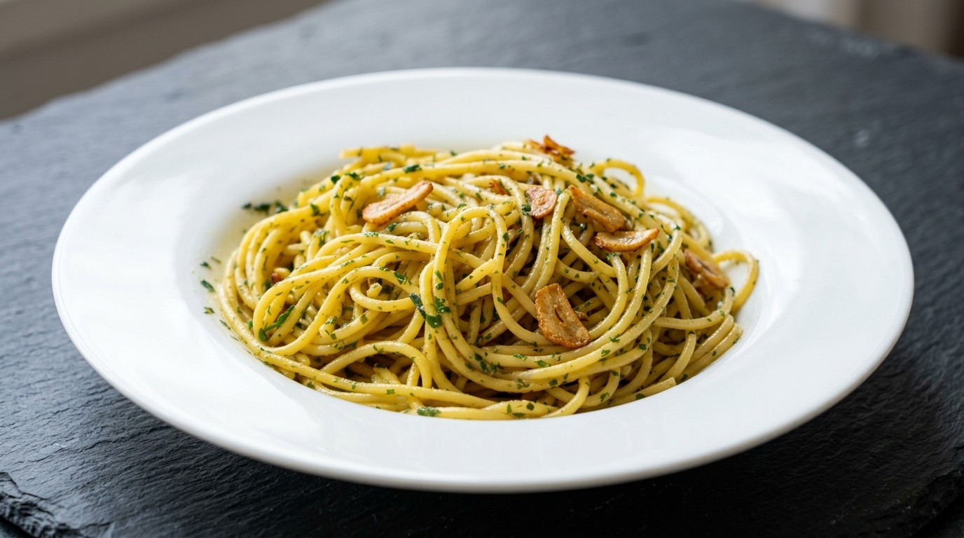 Spaghetti Aglio e Olio classiques au bacon fumé