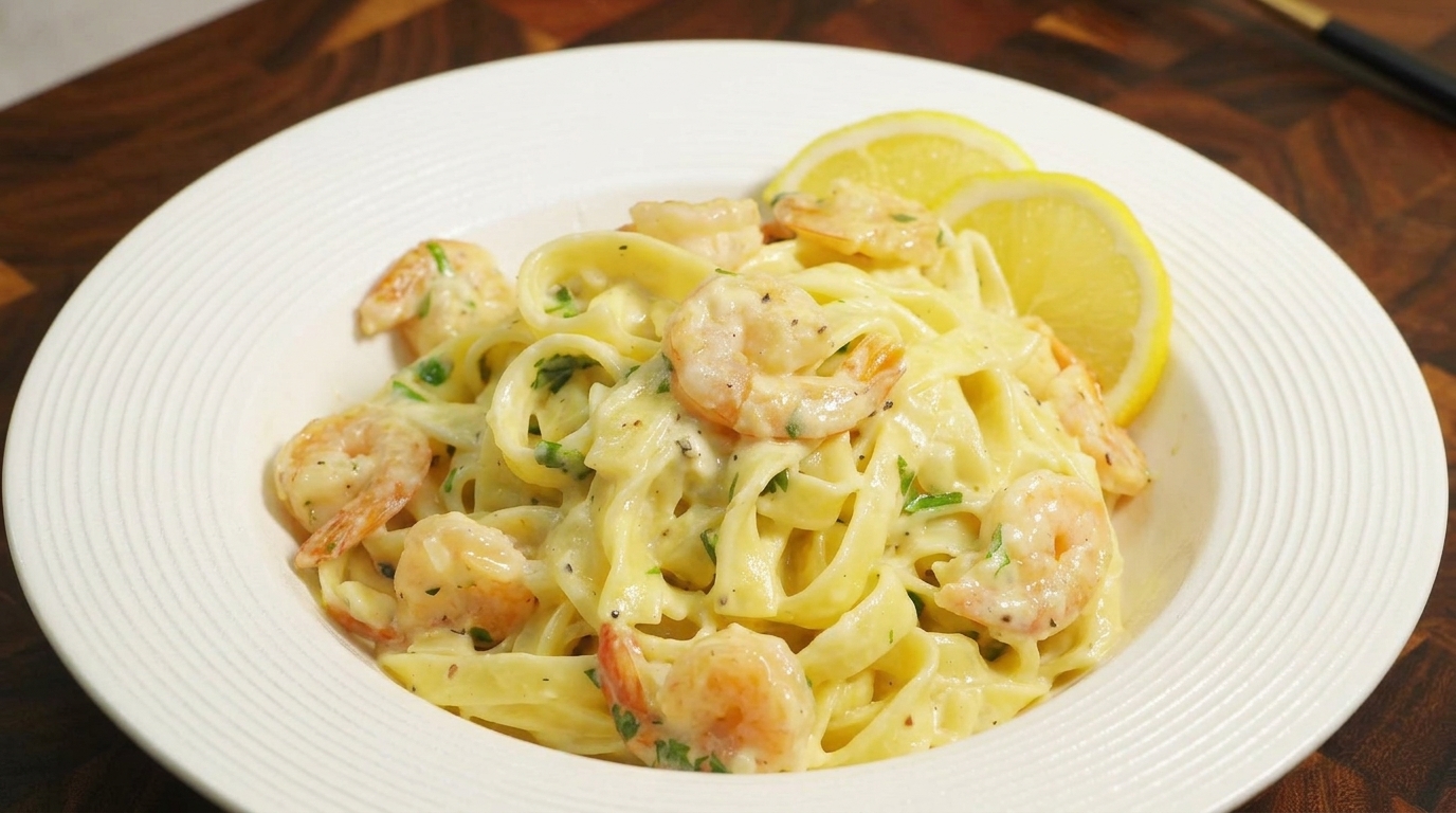 Fettuccine crémeuses aux crevettes et citron